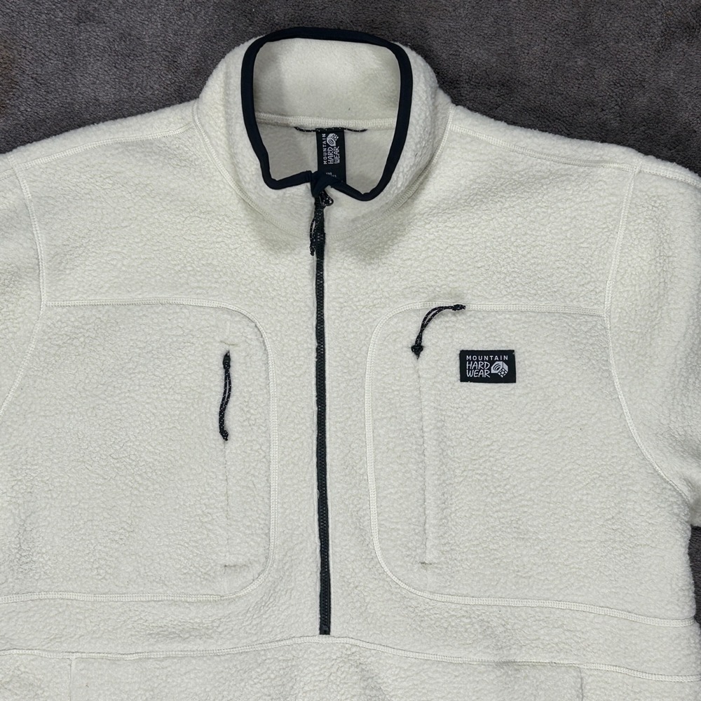 Mountain Hardwear Fleece Pullover Mens XL White Solid Half Zip Sherpa Jacket - Picture 3 of 13